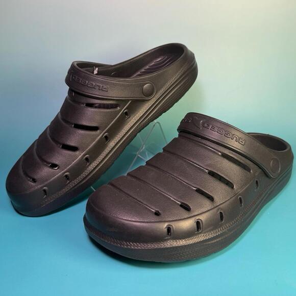 RUGGED SHARK BLACK RUBBER SLIP-ONS [BRAND NEW - SIZE 8 WOMENS] - Picture 1 of 9